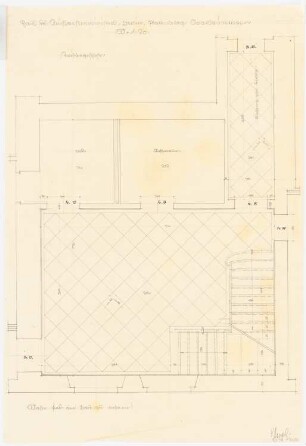 Dienstwohnung des Reichsaußenministers Joachim von Ribbentrop, Berlin-Mitte Umbau: Plattenbelag der Südecke der Staatsgästetreppe DG 1:20