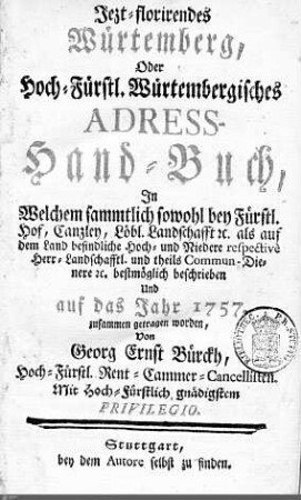 1757: Württembergisches Adressbuch, 1757