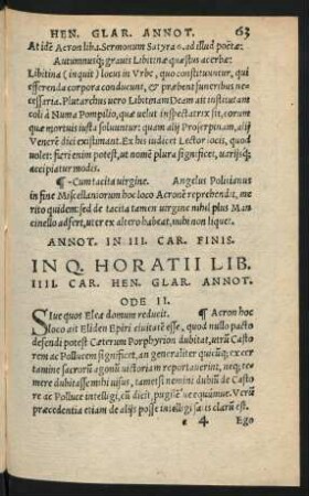 In Q. Horatii Lib. IIII. Car. Hen. Glar. Annot.