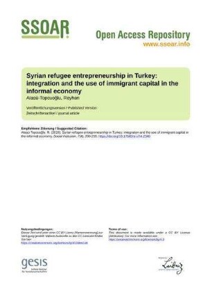 Syrian refugee entrepreneurship in Turkey: integration and the use of immigrant capital in the informal economy