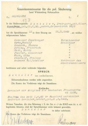 Benteler, Irmingart, geb. Köser