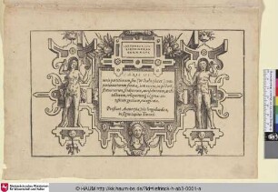 [Titelblatt: Kartusche flankiert von einer weiblichen und einer männlichen Figur; Titelblad: Dubbele cartouche, geflankeerd door een vrouw en een man]