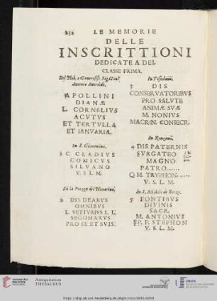 Delle Inscrittioni dedicate a Dei