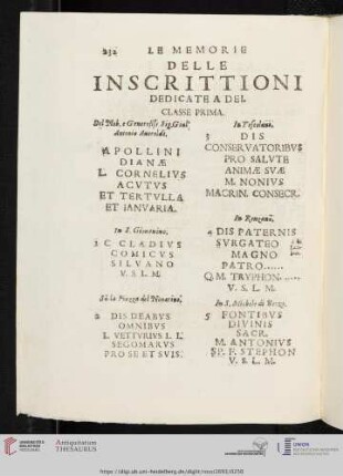 Delle Inscrittioni dedicate a Dei