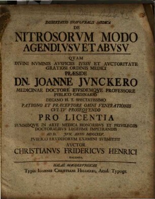 Dissertatio Inavgvralis Medica De Nitrosorvm Modo Agendi, Vsv Et Abvsv