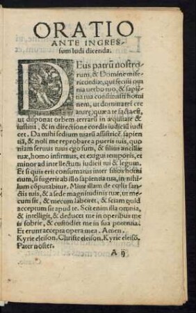 Oratio Ante Ingressum ludi dicenda.