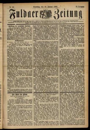 Ausgabe vom Samstag, den 16. Januar 1892.