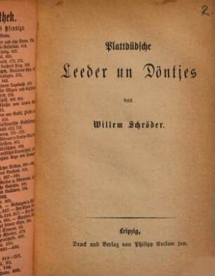 Plattdüdsche Leeder un Döntjes van Willem Schroeder