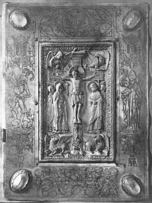 Darmstadt, Kreuzigung Christi; Buchdeckel, Elfenbein, Museumsbestand, heutiger Standort/Zuschreibung unklar, kölnisch