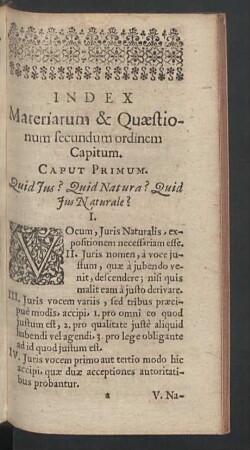 Index Materiarum & Quaestionum secundum ordinem Capitum.