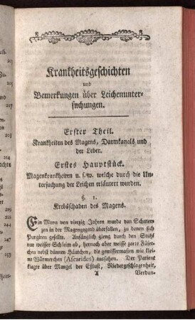 Erster Theil. Krankheiten des Magens, Darmkanals und der Leber.