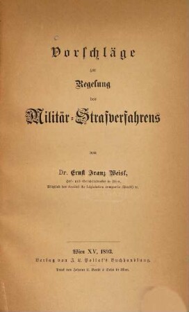 Vorschläge zur Regelung des Militär-Strafverfahrens