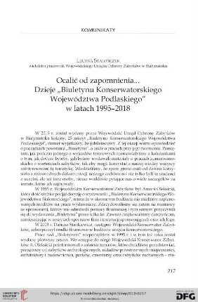Ocalić od zapomnienia... : Dzieje „Biuletynu Konserwatorskiego Województwa Podlaskiego” w latach 1995–2018