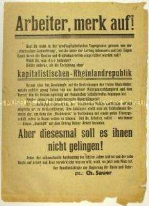 Flugblatt der Separatistenbewegung im Rheinland 1923