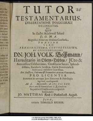 Tutor Testamentarius, Dissertatione Inaugurali Delineatus