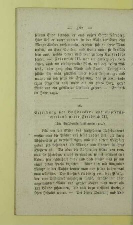 16. Erfindung der Buchdrucker- und Kupferstecherkunst unter Friedrich III. (Die Buchdruckerkunst gegen 1440.)