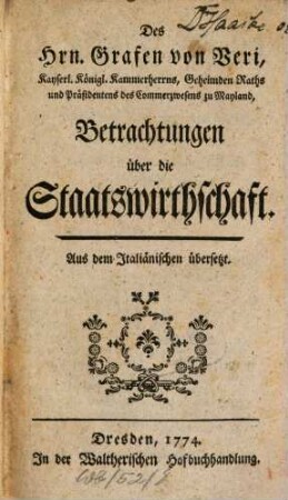 Betrachtungen über die Staatswirthschaft