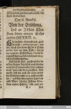 Der II. Artickel. Von der Erlösung.