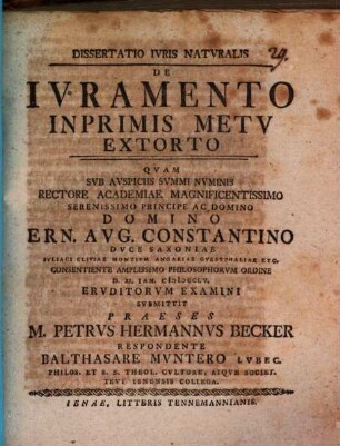 Diss. iur. nat. de iuramento, inprimis metu extorto