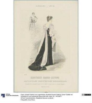 Illustrirte Frauen-Zeitung: Diner-Toilette mit Schlepprock und halblangen Bauschärmeln
