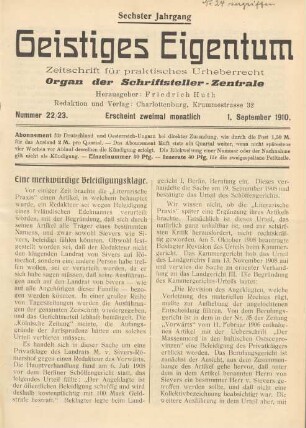 Nummer 22/23 (1. September 1910)