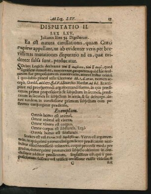 Disputatio II. Lex LXV. - LXIX.