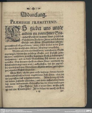 Abdankung : Abdanckung. Praemissis Praemittend