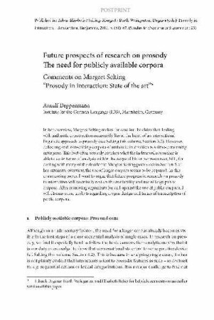 Future prospects of research on prosody: the need for publicly available corpora. Comments on Margret Selting: "Prosody in interaction: State of the art"