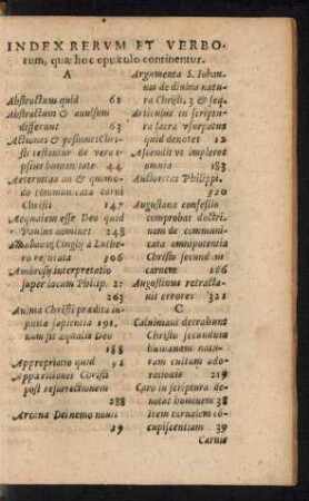 Index Rerum Et Verborum, quae hoc opusculo continentur.