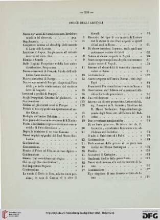 Indice degli articoli / Bibliografia / Nomi di coloro che fornito articoli al bullettino / Indice delle tavole / Errata / Corrige