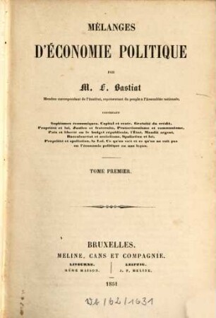 Mélanges d'économie politique, 1