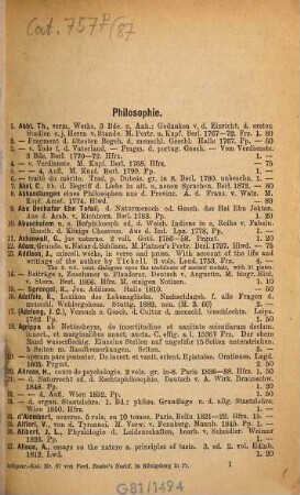 Verzeichniss des Antiquarischen Bücherlagers von Ferd. Raabe's Nachf. Eugen Heinrich, Antiquariat und Buchhandlung. 87. 1890