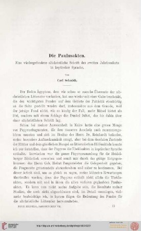 7: Die Paulusakten : eine wiedergefundene altchristliche Schrift des zweiten Jahrhunderts in koptischer Sprache