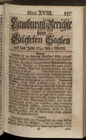 Nro. XVIII. auf das Jahr 1742. den 2. Martii. - Nro. XXV. auf das Jahr 1742. den 30. Merz.