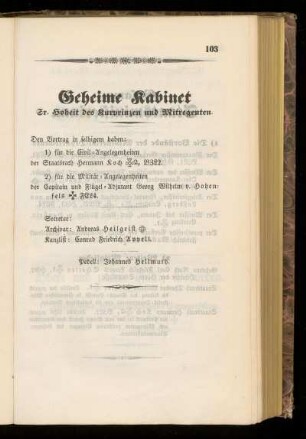Geheime Kabinet Sr. Hoheit des Kurprinzen und Mitregenten.