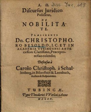 Discursus Juridico-Politicus, De Nobilitate
