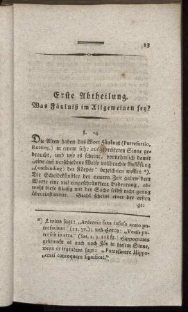 Erste Abtheilung. Was Fäulniß im Allgemeinen sey?