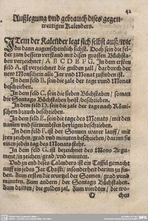 Außlegung und gebrauch dieses gegenwertigen Kalenders.