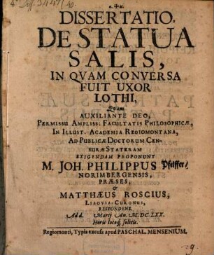 Diss. ... de statua salis, in quam conversa fuit uxor Lothi