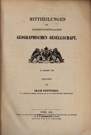 Mitteilungen der Geographischen Gesellschaft Wien. 9, 9. 1865
