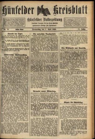 Erste Ausgabe vom Donnerstag, den 01. April 1926.