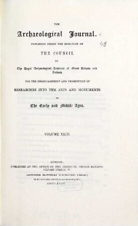 The archaeological journal. 43. 1886