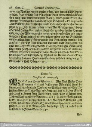 Num. V. Consens de anno 1564