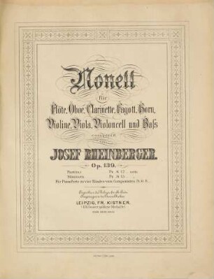 Nonett : für Flöte, Oboe, Clarinette, Fagott, Horn, Violine, Viola, Violoncell u. Bass ; op. 139