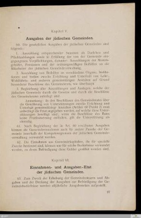VI. Einnahmen- und Ausgaben-Etat der jüdischen Gemeinden