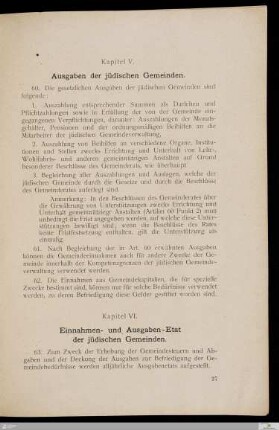 VI. Einnahmen- und Ausgaben-Etat der jüdischen Gemeinden