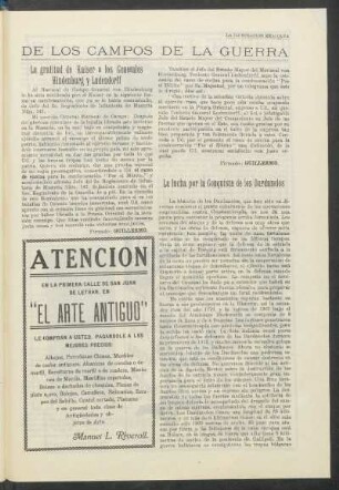 La gratitud de Kaiser a los generales Hindenburg y Ludendorff