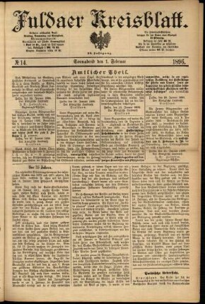 Erste Ausgabe vom Samstag, den 01. Februar 1896.