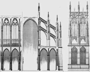 Köln, Dom, St. Peter und St. Maria, Aufriss, Langhausarkaden Innen und Langhauswand Außen, Querschnitt