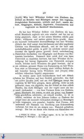 Wie herr Wörnher freiher von Zimbern den drittail an Stoufen und Hilzingen … überkommen.